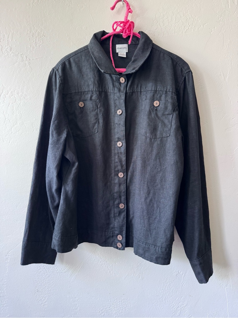 Chico's Black Button-Front linen jacket, large